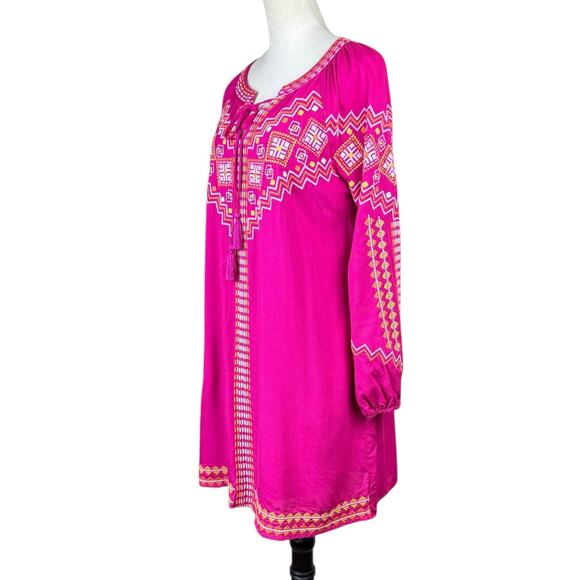 Savanna Jane Bright Pink Embroidered Long Sleeve Mini Western Shift Dress - Picture 4 of 13